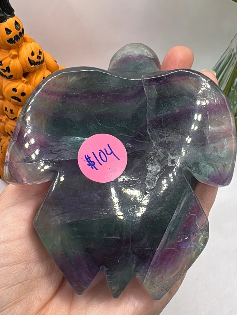 Hand-Carved Fluorite Turtle Figurine - Green & Purple